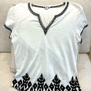 Lucky Brand Black and White Embroidered Top, Size XS, EUC